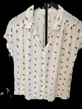 Lucky Brand Pineapple Print Button‑Up Shirt | White/Yellow | Size M